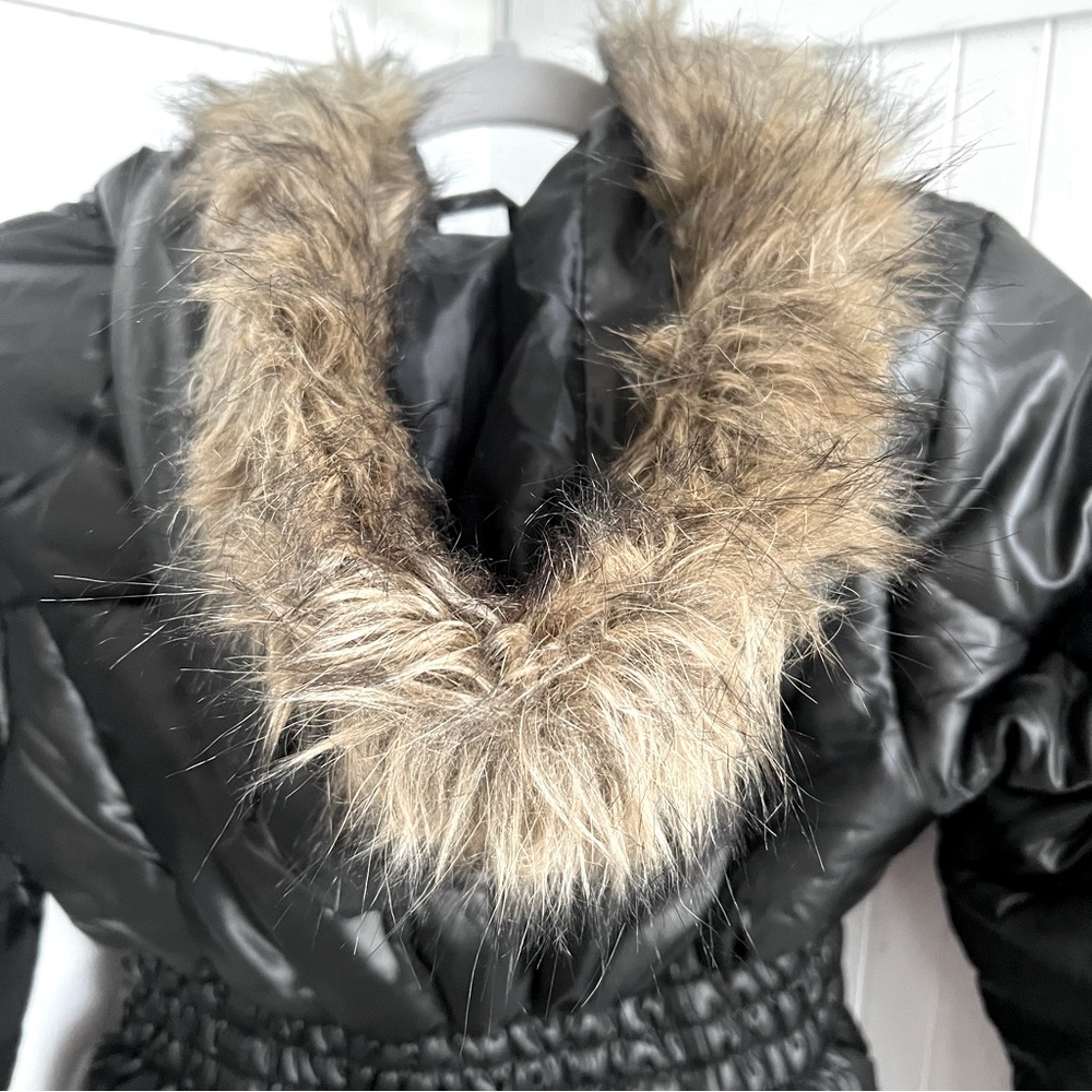 Rothschild black puffer coat jacket fur trim hood L 14 12 - Picture 8 of 11